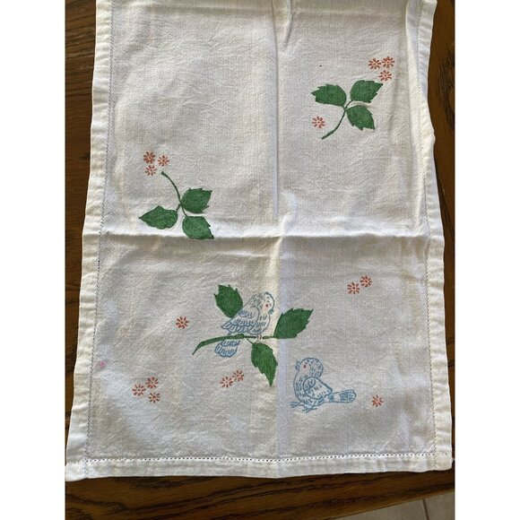 Vintage Hand painted Table Runner With Cinderella Blue Bird & Leaf Design - Picture 1 of 6